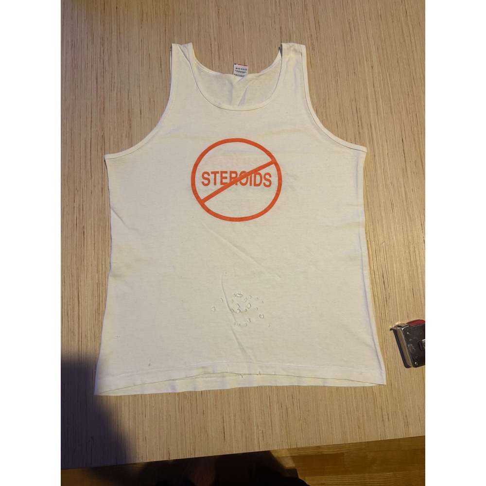 Vintage Fruit of the Loom No Steroids Tank Top Made in USA Large White 90s Tee51